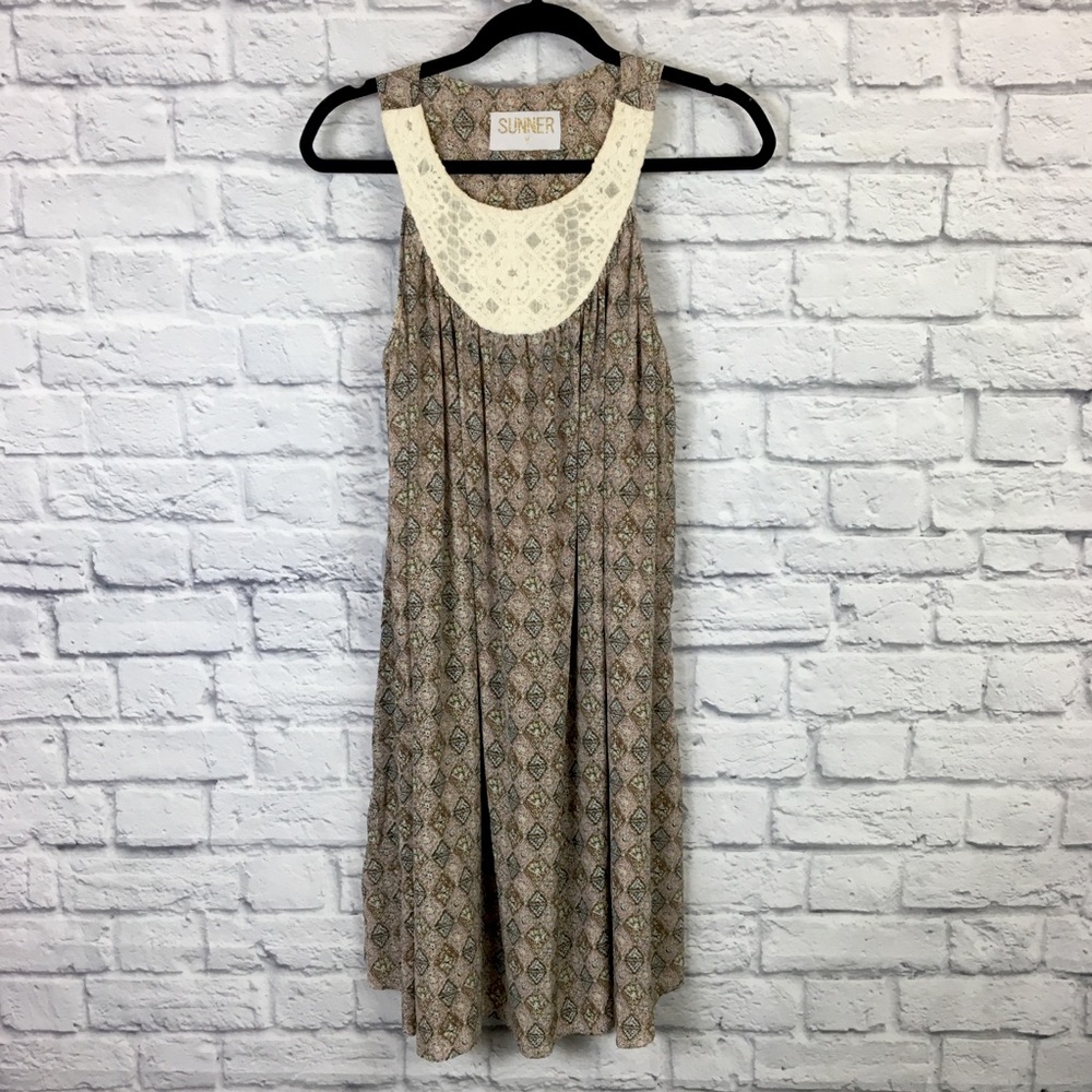 LAST CALL!! Sunner Silk Trapeze Dress with Crochet Bib Detail